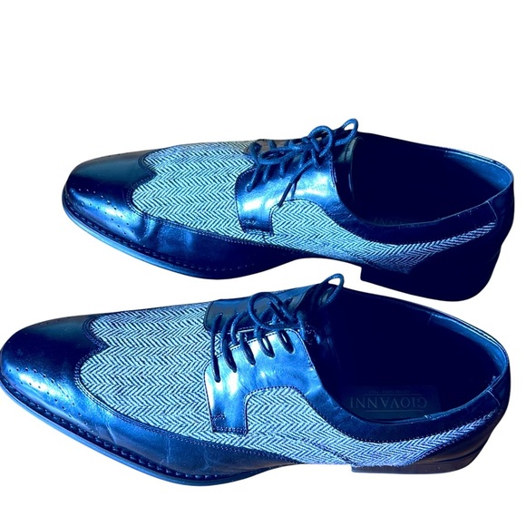 Giovanni 6484 Leather Wingtip Oxford Dress Shoes Black Tweed Men's Size 13 - Picture 12 of 14